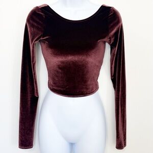 ABERCROMBIE & FITCH Burgundy Velvet Crop Top XS Long Sleeve Fitted Y2K